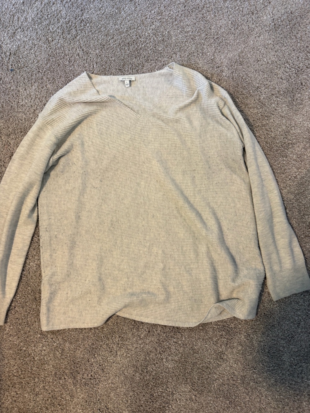Ella Moss Women's Light Beige Ribbed Crewneck Sweater